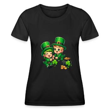Duo de lutins espiègles (lutin irlandais) - T-shirt sport Femme - noir - Devant - AI Model Female 172 light (172cm)