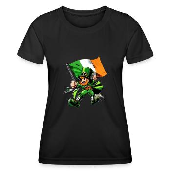 Leprechaun (Irish leprechaun) with flag - Women's Functional T-Shirt - black - Front - AI Model Female 172 light (172cm)