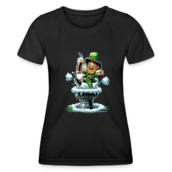 Springender Leprechaun (Irischer Kobold) - Frauen Funktions-T-Shirt - Schwarz - Vorne - AI Model Female 172 light (172cm)