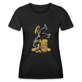 Coin-Stacking Leprechaun (Irish Leprechaun) - Women's Functional T-Shirt - black - Front - AI Model Female 172 light (172cm)