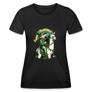 Lama chevauchant un lutin (lutin irlandais) - T-shirt sport Femme - noir - Devant - AI Model Female 172 light (172cm)