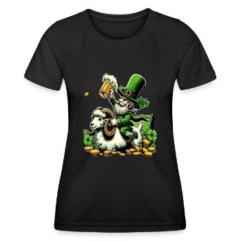 Bélier chevauchant un lutin (lutin irlandais) - T-shirt sport Femme - noir - Devant - AI Model Female 172 light (172cm)