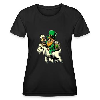 Lutin chevauchant une chèvre (lutin irlandais) - T-shirt sport Femme - noir - Devant - AI Model Female 172 light (172cm)