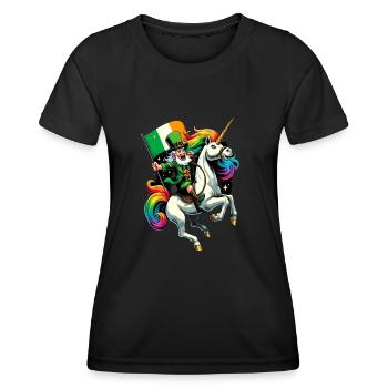 Einhorn reitender Leprechaun (Irischer Kobold) - Frauen Funktions-T-Shirt - Schwarz - Vorne - AI Model Female 172 light (172cm)