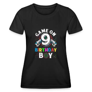 Lasertag Game On 9 Birthday Boy Indoor Laser Tag - Frauen Funktions-T-Shirt - Schwarz - Vorne - AI Model Female 172 light (172cm)