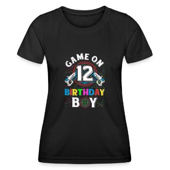 Lasertag Game On 12 Birthday Boy Indoor Laser Tag - Frauen Funktions-T-Shirt - Schwarz - Vorne - AI Model Female 172 light (172cm)