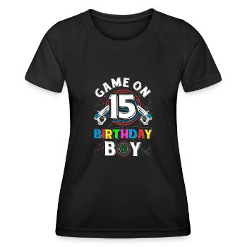Lasertag Game On 15 Birthday Boy Indoor Laser Tag - Frauen Funktions-T-Shirt - Schwarz - Vorne - AI Model Female 172 light (172cm)