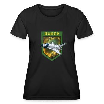 Baikonur Kosmodrom Buran UdSSR Sowjetisch - Frauen Funktions-T-Shirt - Schwarz - Vorne - AI Model Female 172 light (172cm)