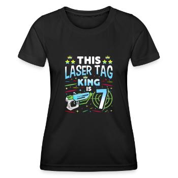 Lasertag King Is 7 Birthday Boy Indoor Laser Tag - Frauen Funktions-T-Shirt - Schwarz - Vorne - AI Model Female 172 light (172cm)