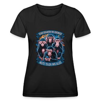 funny way monkey saying cell phone social media - Women's Functional T-Shirt - black - Front - AI Model Female 172 light (172cm)