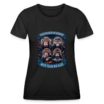 lustiger weise Affen Spruch Handy social media - Frauen Funktions-T-Shirt - Schwarz - Vorne - AI Model Female 172 light (172cm)