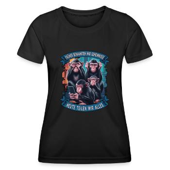 funny way monkey saying cell phone social media - Women's Functional T-Shirt - black - Front - AI Model Female 172 light (172cm)