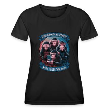 lustiger weise Affen Spruch Handy social media - Frauen Funktions-T-Shirt - Schwarz - Vorne - AI Model Female 172 light (172cm)