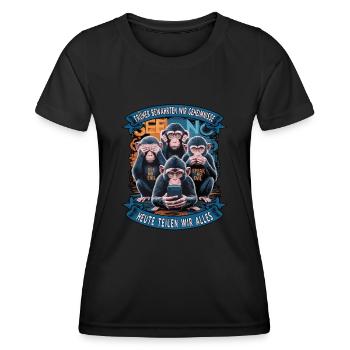 lustiger weise Affen Spruch Handy social media - Frauen Funktions-T-Shirt - Schwarz - Vorne - AI Model Female 172 light (172cm)