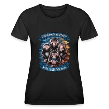 funny way monkey saying cell phone social media - Women's Functional T-Shirt - black - Front - AI Model Female 172 light (172cm)