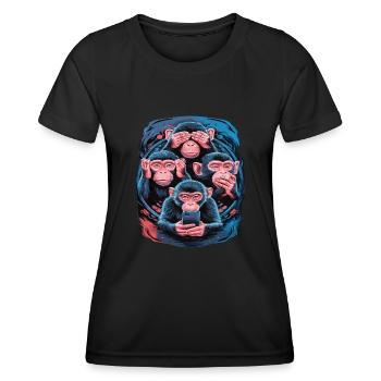 Wise Monkey With Mobile Phone Funny Social Media Design - Women's Functional T-Shirt - black - Front - AI Model Female 172 light (172cm)