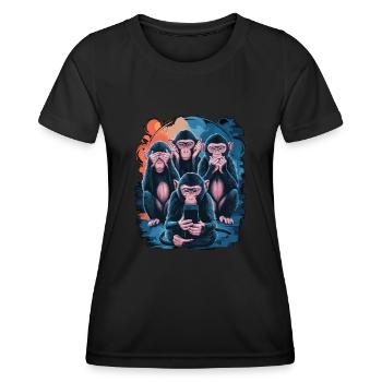 Wise Monkey With Mobile Phone Funny Multi Media Design - Women's Functional T-Shirt - black - Front - AI Model Female 172 light (172cm)