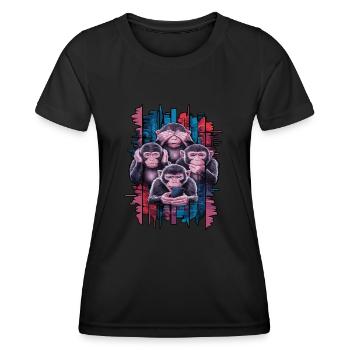 Wise Monkey With Mobile Phone Funny Multi Media Design - Women's Functional T-Shirt - black - Front - AI Model Female 172 light (172cm)