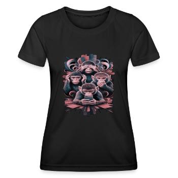 Wise Monkey With Mobile Phone Funny Multi Media Design - Women's Functional T-Shirt - black - Front - AI Model Female 172 light (172cm)