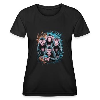 Wise Monkey With Mobile Phone Funny Multi Media Design - Women's Functional T-Shirt - black - Front - AI Model Female 172 light (172cm)