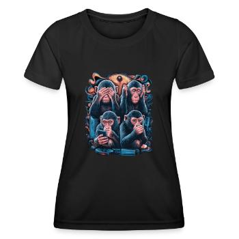 Wise Monkey With Mobile Phone Funny Multi Media Design - Women's Functional T-Shirt - black - Front - AI Model Female 172 light (172cm)