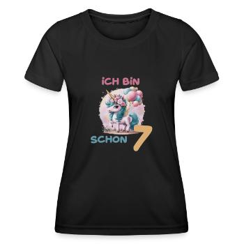 Magisches Einhorn Ballon 7 Geburtstag Vierter - Frauen Funktions-T-Shirt - Schwarz - Vorne - AI Model Female 172 light (172cm)
