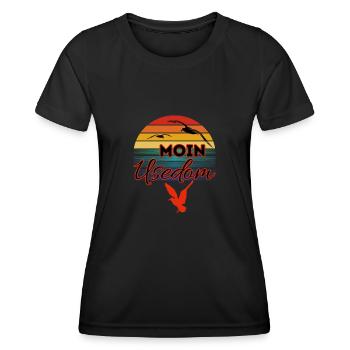 Moin Usedom avec mouette dans l’île de style rétro Usedom - T-shirt sport Femme - noir - Devant - AI Model Female 172 light (172cm)