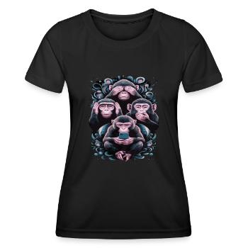 Wise Monkey With Mobile Phone Funny Multi Media Design - Women's Functional T-Shirt - black - Front - AI Model Female 172 light (172cm)