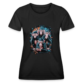 Wise Monkey With Mobile Phone Funny Multi Media Design - Women's Functional T-Shirt - black - Front - AI Model Female 172 light (172cm)