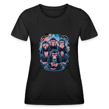 Wise Monkey With Mobile Phone Funny Multi Media Design - Women's Functional T-Shirt - black - Front - AI Model Female 172 light (172cm)
