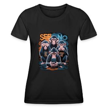 Wise Monkey With Mobile Phone Funny Multi Media Design - Women's Functional T-Shirt - black - Front - AI Model Female 172 light (172cm)