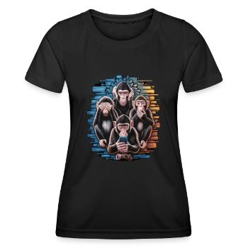 Wise Monkey With Mobile Phone Funny Multi Media Design - Women's Functional T-Shirt - black - Front - AI Model Female 172 light (172cm)