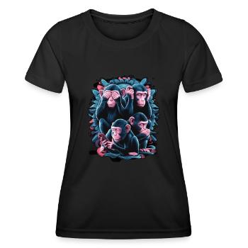 Wise Monkey With Mobile Phone Funny Multi Media Design - Women's Functional T-Shirt - black - Front - AI Model Female 172 light (172cm)