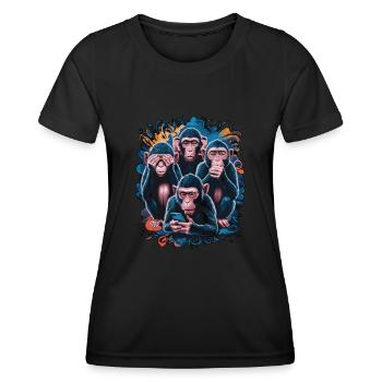 Wise Monkey With Mobile Phone Funny Multi Media Design - Women's Functional T-Shirt - black - Front - AI Model Female 172 light (172cm)