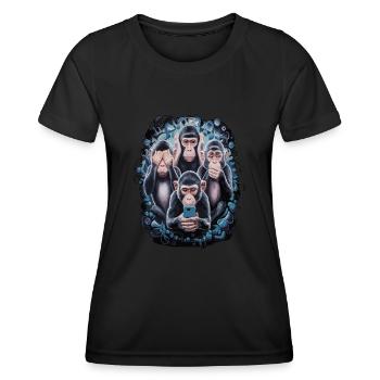 Wise Monkey With Mobile Phone Funny Multi Media Design - Women's Functional T-Shirt - black - Front - AI Model Female 172 light (172cm)