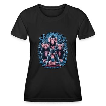 Wise Monkey With Mobile Phone Funny Multi Media Design - Women's Functional T-Shirt - black - Front - AI Model Female 172 light (172cm)