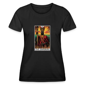 Carte de tarot L’Empereur Le Souverain - T-shirt sport Femme - noir - Devant - AI Model Female 172 light (172cm)