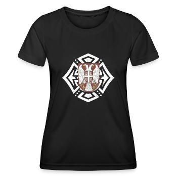 Serbien Herkunft Flagge Landesfarben Heimat Serbe - Frauen Funktions-T-Shirt - Schwarz - Vorne - AI Model Female 172 light (172cm)