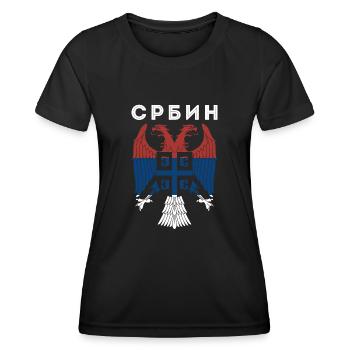 Serbe Serbisch Flagge Adler Landesfarben Balkan Re - Frauen Funktions-T-Shirt - Schwarz - Vorne - AI Model Female 172 light (172cm)