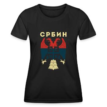 Serbe Serbisch Flagge Adler Landesfarben Balkan Re - Frauen Funktions-T-Shirt - Schwarz - Vorne - AI Model Female 172 light (172cm)