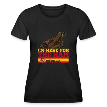 Jamon Espana Schinken Schweinefleisch Küche Keule - Frauen Funktions-T-Shirt - Schwarz - Vorne - AI Model Female 172 light (172cm)