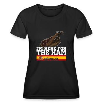 Jamon Espana Schinken Schweinefleisch Küche Keule - Frauen Funktions-T-Shirt - Schwarz - Vorne - AI Model Female 172 light (172cm)