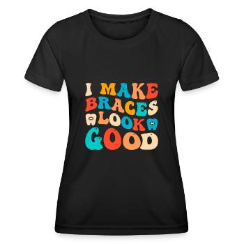Witziger Zahnspangen Spruch - Frauen Funktions-T-Shirt - Schwarz - Vorne - AI Model Female 172 light (172cm)