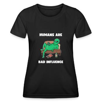 People Bad Influence Lazy Alien Humor - Women's Functional T-Shirt - black - Front - AI Model Female 172 light (172cm)