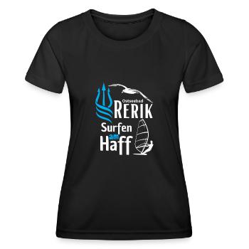 Rerik surfing at the lagoon-Baltic Sea resort Rerik-Salzhaff - Women's Functional T-Shirt - black - Front - AI Model Female 172 light (172cm)