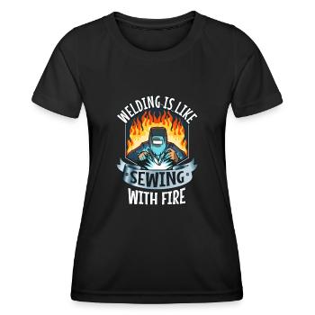 La soudure, c’est comme coudre avec du feu - T-shirt sport Femme - noir - Devant - AI Model Female 172 light (172cm)