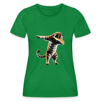 Funny Dabbing Tiger Wildlife Animal Lover - Women's Functional T-Shirt - kelly green - Front - AI Model Female 172 dark (172cm)