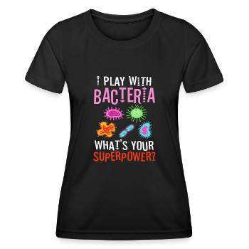 Je joue avec les bactéries - T-shirt sport Femme - noir - Devant - AI Model Female 172 light (172cm)
