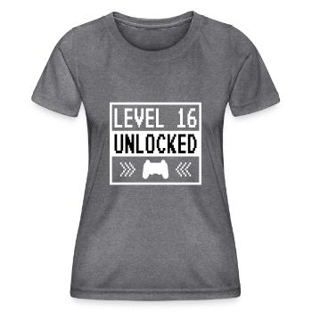 16. Geburtstag 16 Jahre Level 16 Unlocked Vintage - Frauen Funktions-T-Shirt - dunkle Melange  - Vorne - AI Model Female 172 light (172cm)