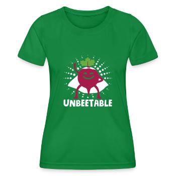 Beetroot vegetables for vegans Saying: Unbeetable - Women's Functional T-Shirt - kelly green - Front - AI Model Female 172 dark (172cm)